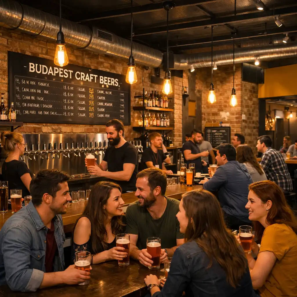 Kézműves sörökkel teli bárpult a DowntownSocialHub loft hangulatú terében